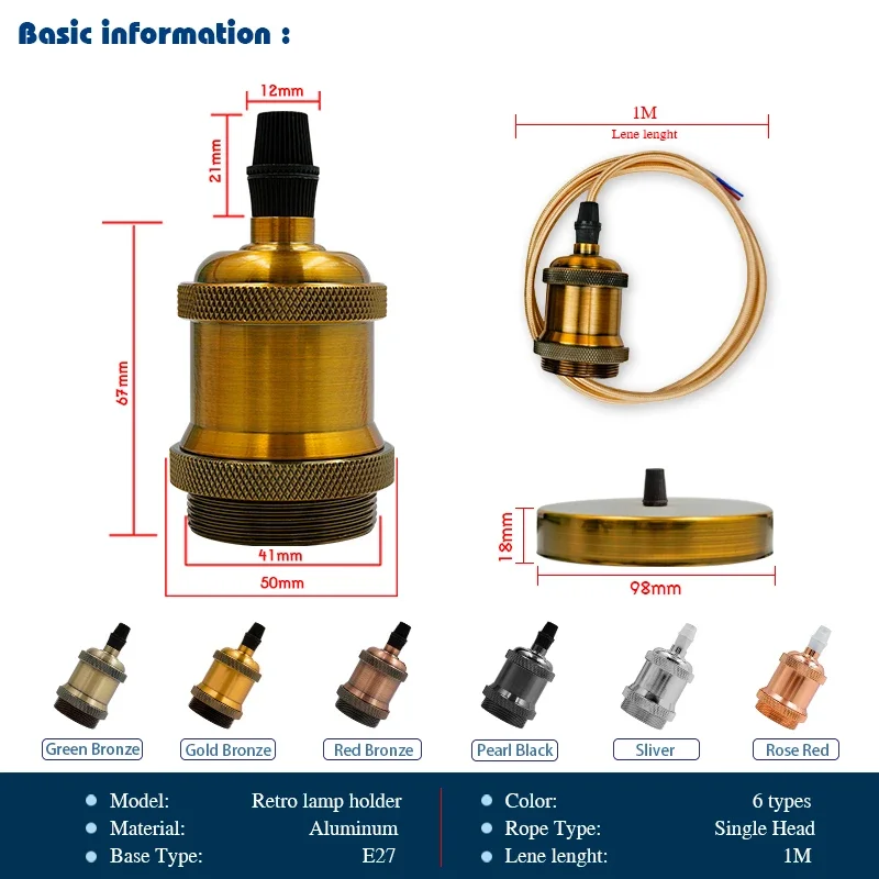 Lamp Holder Lamp Bulb Holder Lamp Base Vintage Lamp Socket E27 Base E26 Edison Light Bulb Holder Pendant Fitting Cap 110V 220V DIY Retro LampHolder for Indoor Lighting