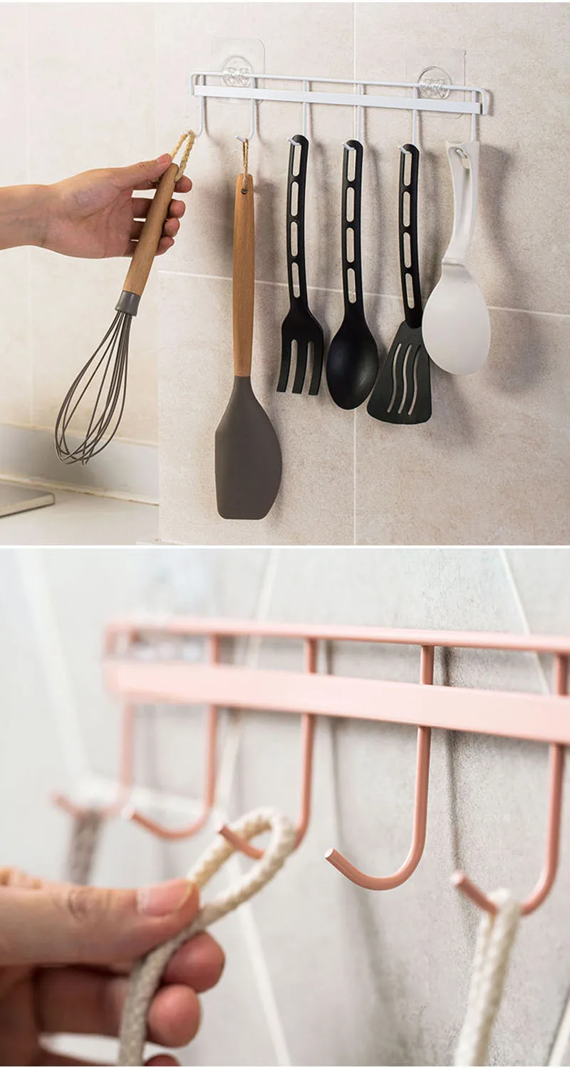 Description Picture 5 of itemWall Hanging Hook Storage Rack 6 Hooks Kitchen Kitchenware Towel Hook Hanger for Wall Door Bathroom Organizer Self Adhesive
