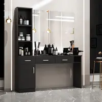 Barber Salon Station Wall Mount Hair Styling Salon Equipment Set Beauty Spa Furniture Set, Lockable Left Shelf, Mirror not 1