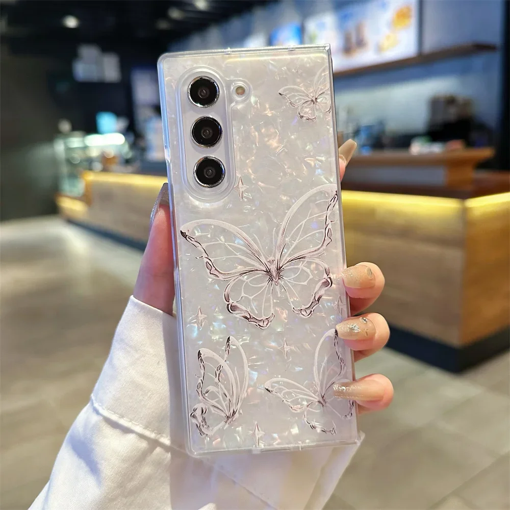 Luxury Shell Butterfly Fold Case - Cartoon Flower Slim Shockproof Cover