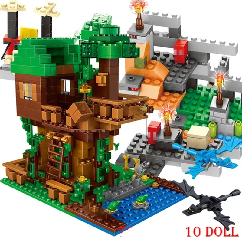 Hot Toys 1208PCS Building Blocks For Legoinglys Minecrafted Village Warhorse City Tree House Waterfall Educational Toys For Kids
