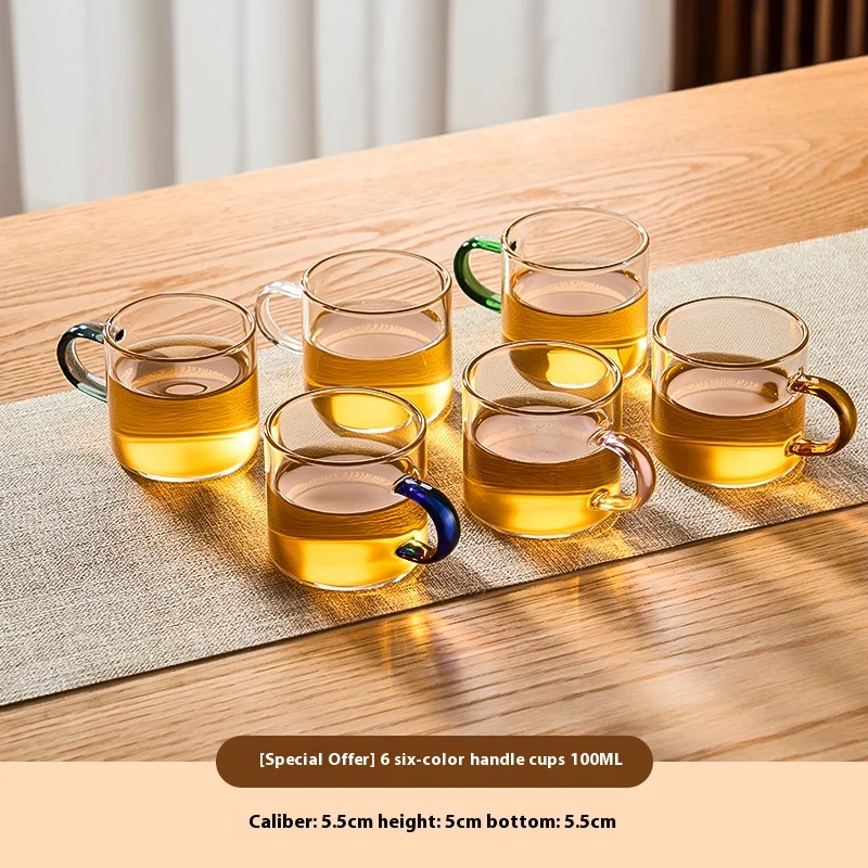 Gianxi Glass Small Tea Cup Make Tea Heat-Resistant Household Kung Fu Set Transparent Single Drinking Strap Coffee Cup