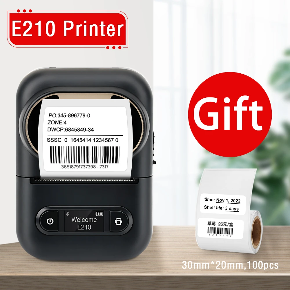E210 Mini Label Maker Portable Thermal Printer Bluetooth USB Inkless Print on Windows Android PC Self Adhesive Food Label Tape