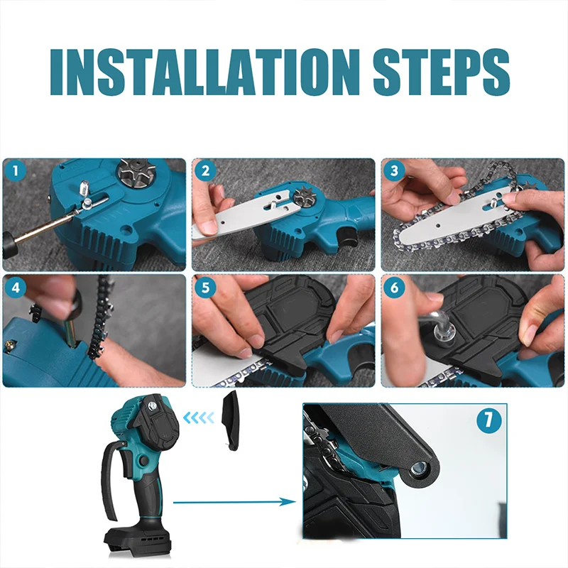 4" 6" 8" Guide Plate And Saw Chain Set For Mini Electric Chainsaw Spare Chain Replacement Carpentry Accessorie Woodworker Garden 5