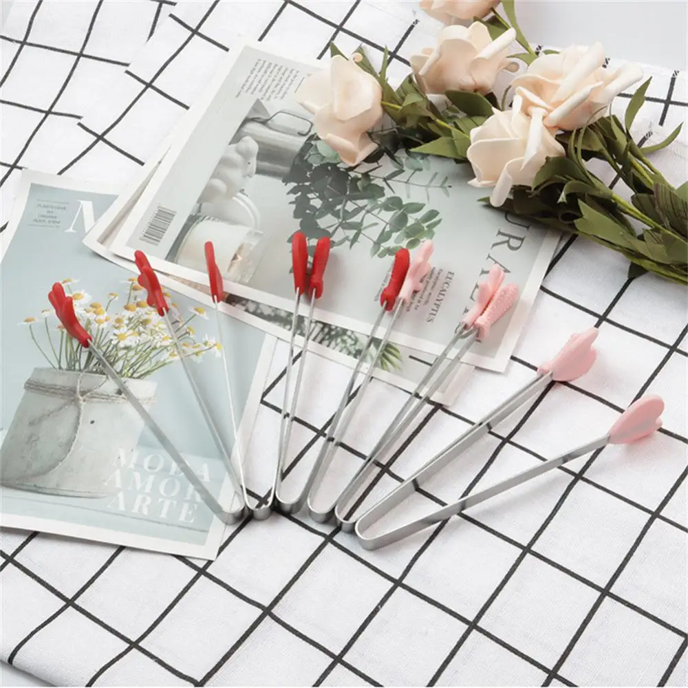 Food Tongs Kitchen Utensils Set Creative Small Palm Silicone Food Tongs Stainless Steel Ice Clip Mini Dessert Ice Candy Food Dishes BBQ Clip DIY Kitchen Tools