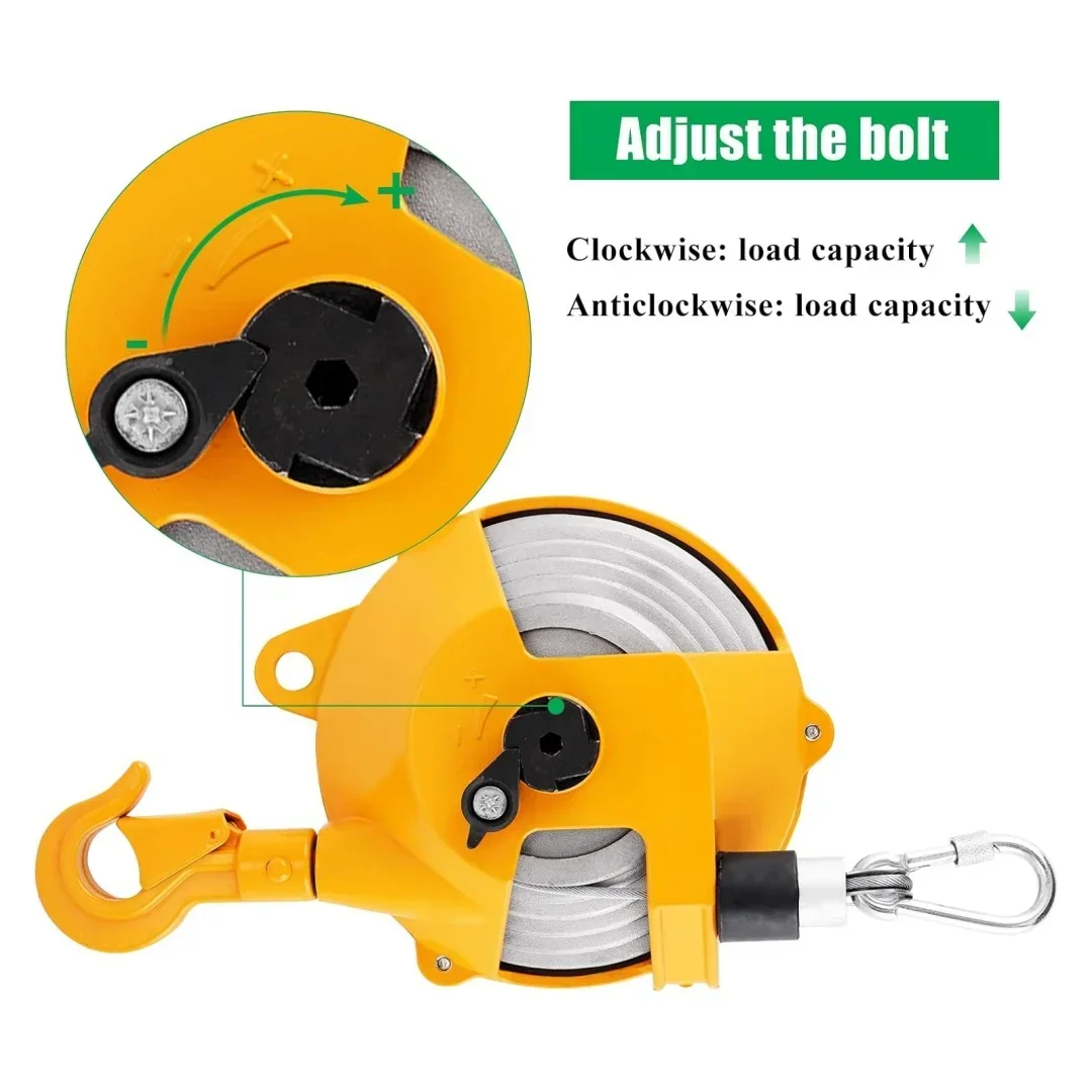 Spring Balancer 7-11lbs(3-5kg) Retractable Balancer with 5 Ft Wire Rope Hook Retractable Spring Tool Hanging Holding Equipment