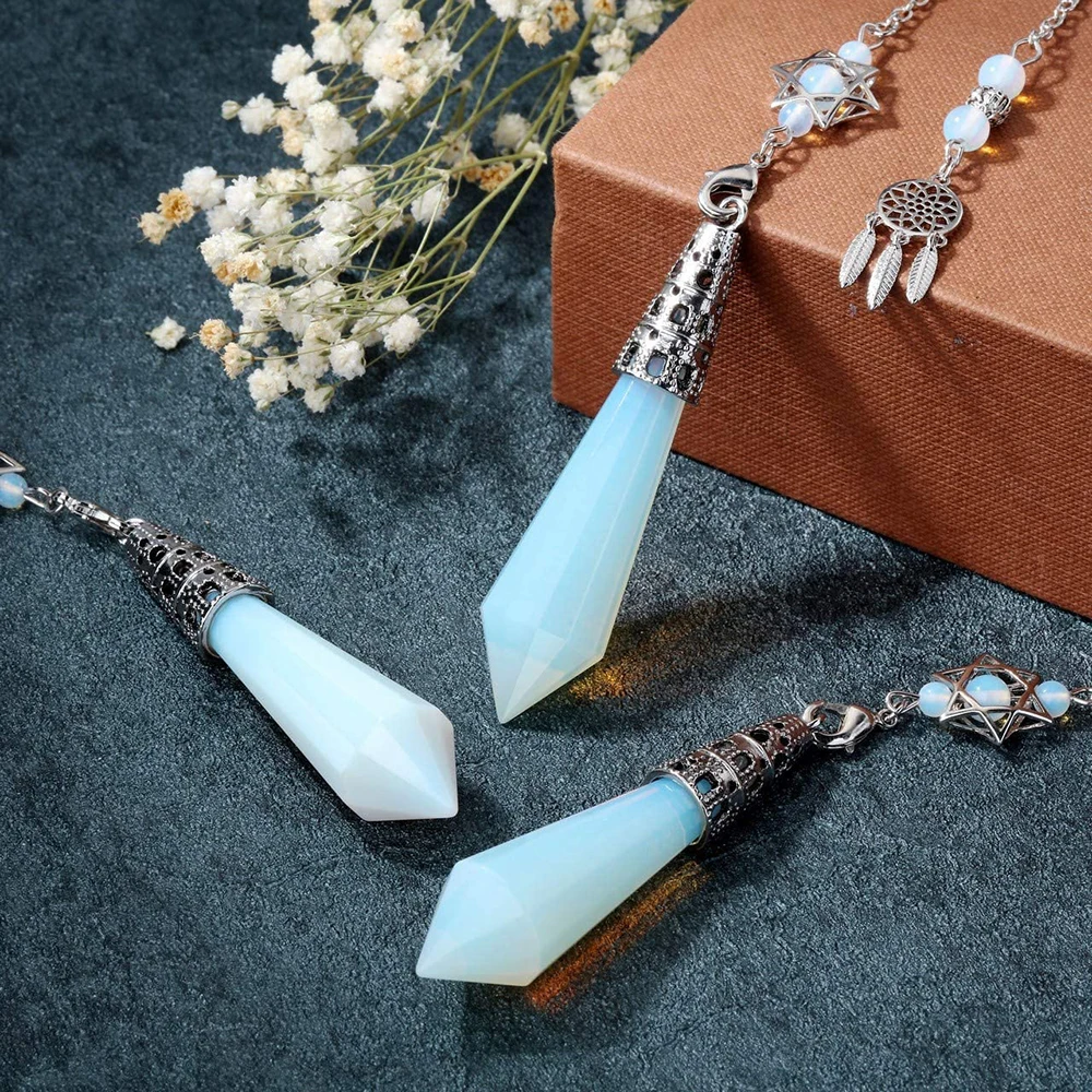 Reiki Healing Amulet Copper Chain Pendulums For Dowsing Natural Stone Crystal Divination Wicca Metaphysical Rose Quartz Pendulo