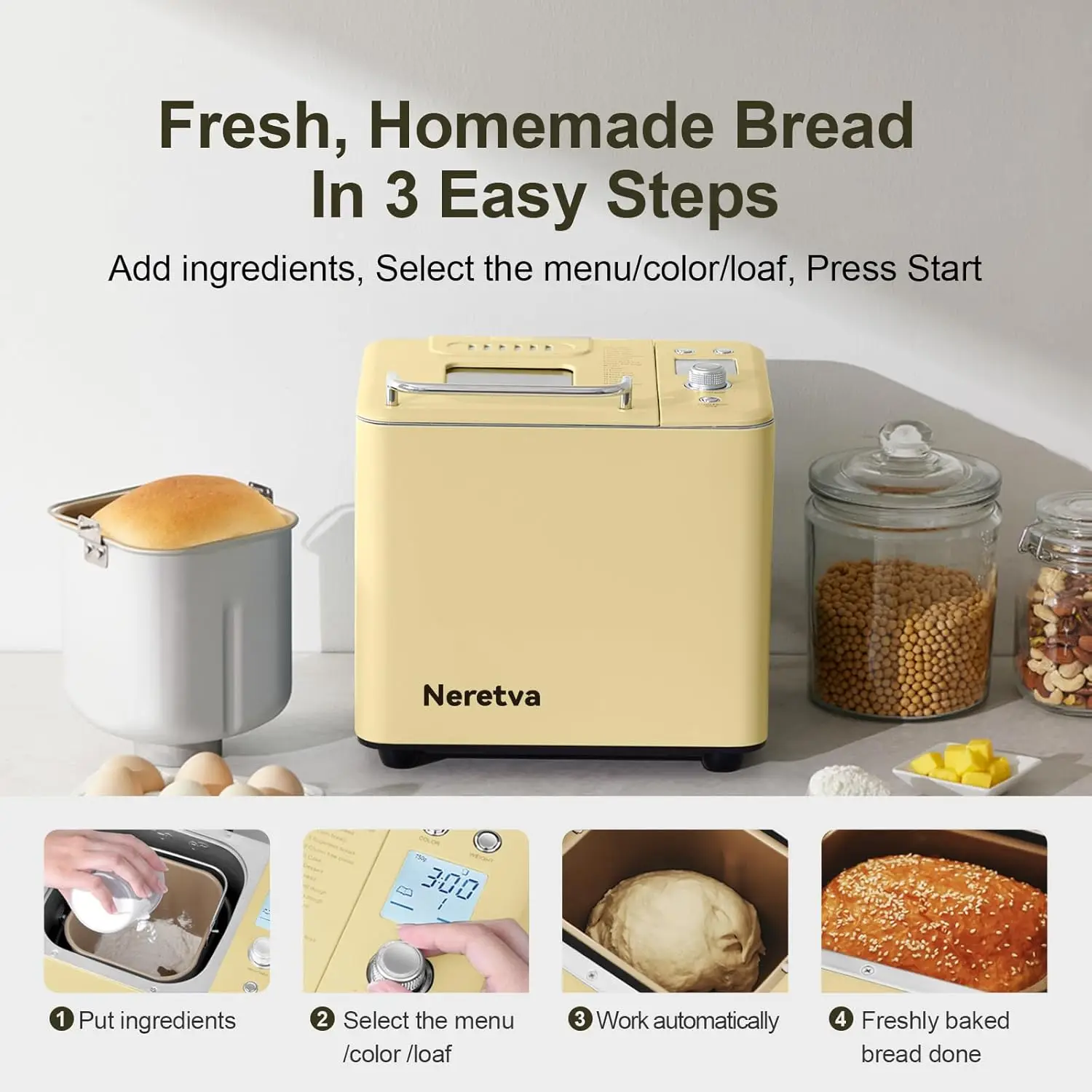 20-IN-1 Bread Maker, Dual Heater 2LB Bread Machine BPA-Free Material & Nonstick Ceramic Pan Compact Bread Maker Machines 5