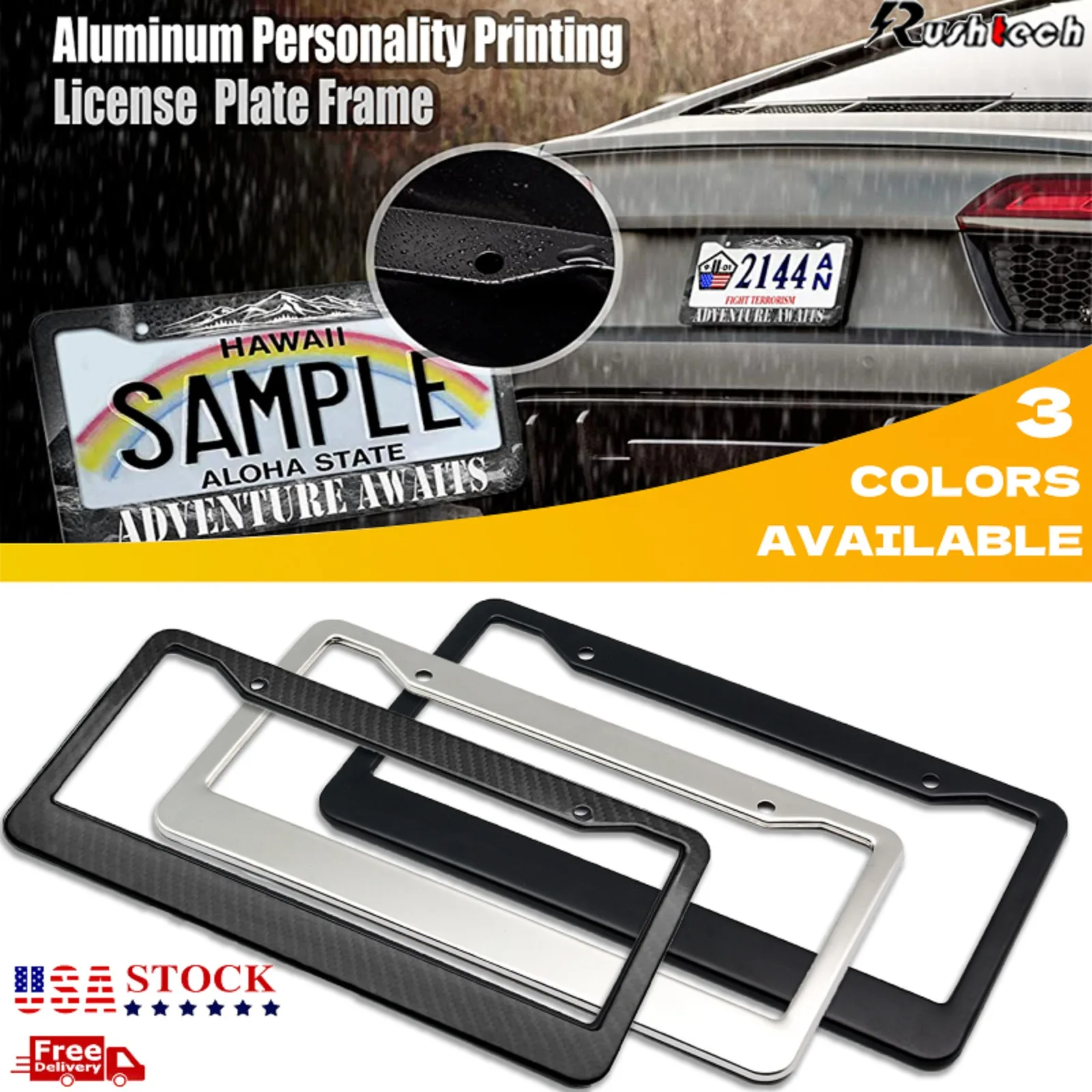 

License Plates Frame Carbon Metallic Aluminum Tag Cover Screw Caps for Vehicles