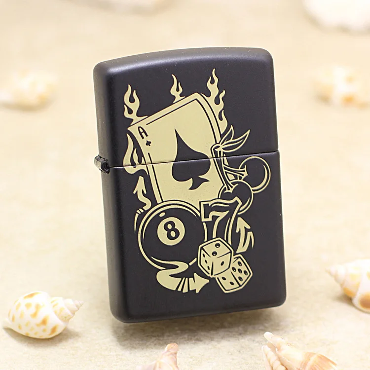 Genuine Zippo Poker Spade A Billiard Black 8 Oil Lighter Copper Windproof Cigarette Kerosene