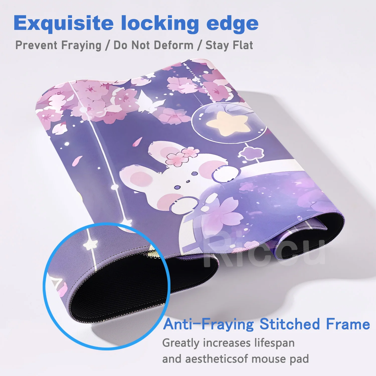Mouse Pad Gaming Keyboard Office Accessories XXL Non-Slip Rubber Home HD Print for Kawaii Rabbit Purple Cartoon