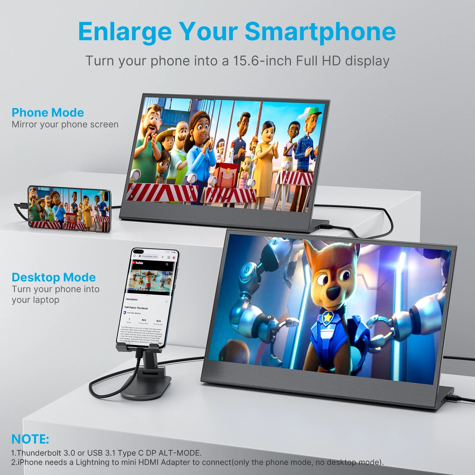 Dopesplay ޴ , 15.6 ġ 1080P FHD USB-C Ʈ ܺ  ° ȭ HDMI  IPS ǻ ÷, Ps4 Ps5