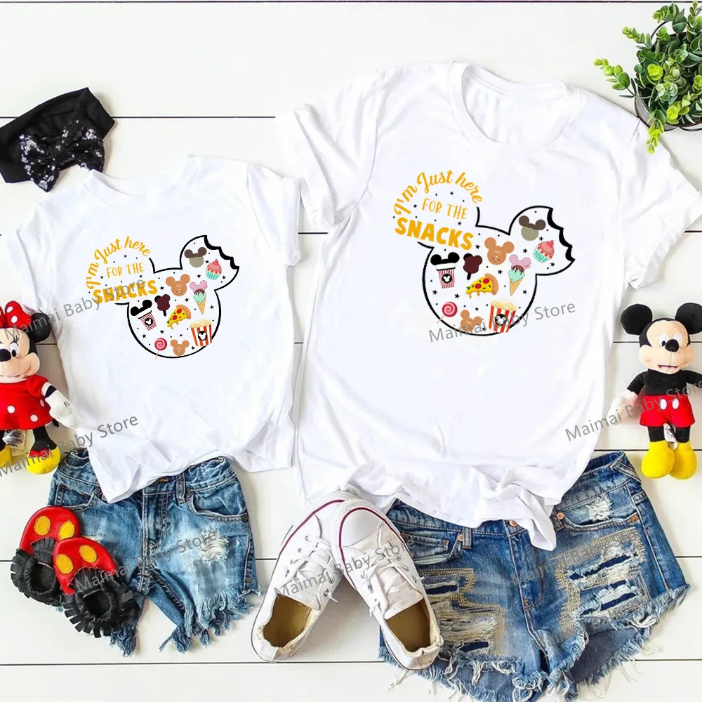 I'm Just Here For The Snacks Print Funny Family Matching Outfits Cute Mickey Mouse Shirt Father Mother and Kids Disney Tees Tops 2