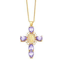 Elegant Multicolor Zircon Cross Necklace with Virgin Mary Pendant - A Perfect Religious Jewelry Gift (N - zj - H)