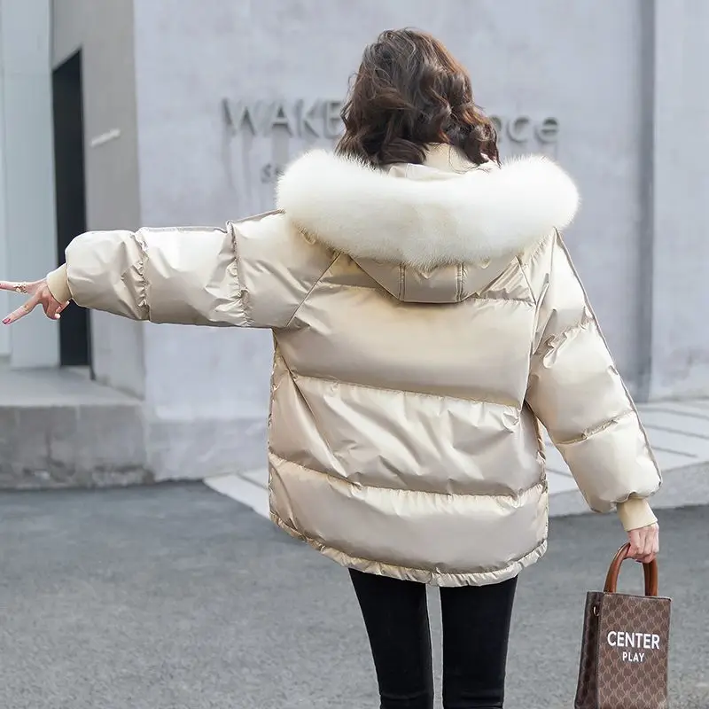 Authentic White Duck Down Jacket Women's Short Bright Face Wash Shopping Casual Fashion Loose Thick Thin Coat Winter Down Jacket