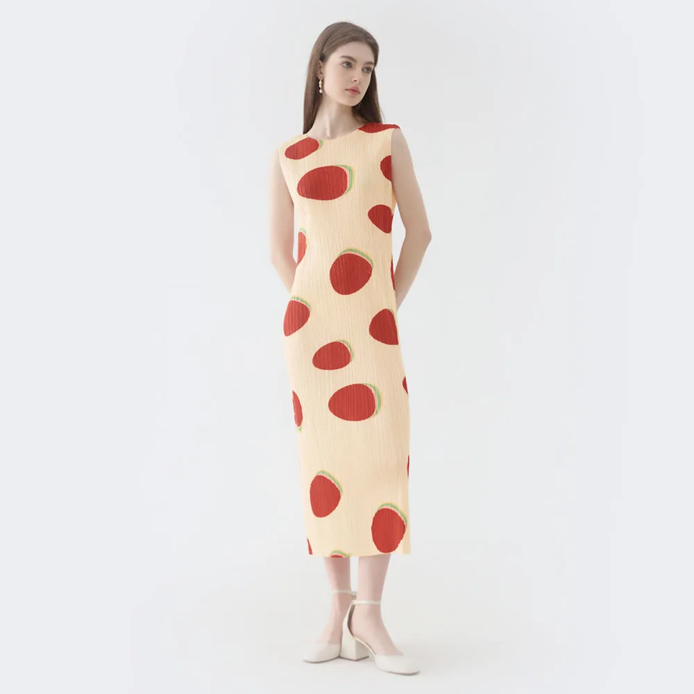 

2024 Spring/Summer New Sleeveless Dress Women's Mid-length Simple Slim Fold Straight Skirt