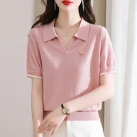 Polo Neck Shirt for Women Cute Plain Kawaii Baggy Red Woman T Korean Clothing Synthetic Luxury Fashion 2025 Pretty in Trend New - Image 6