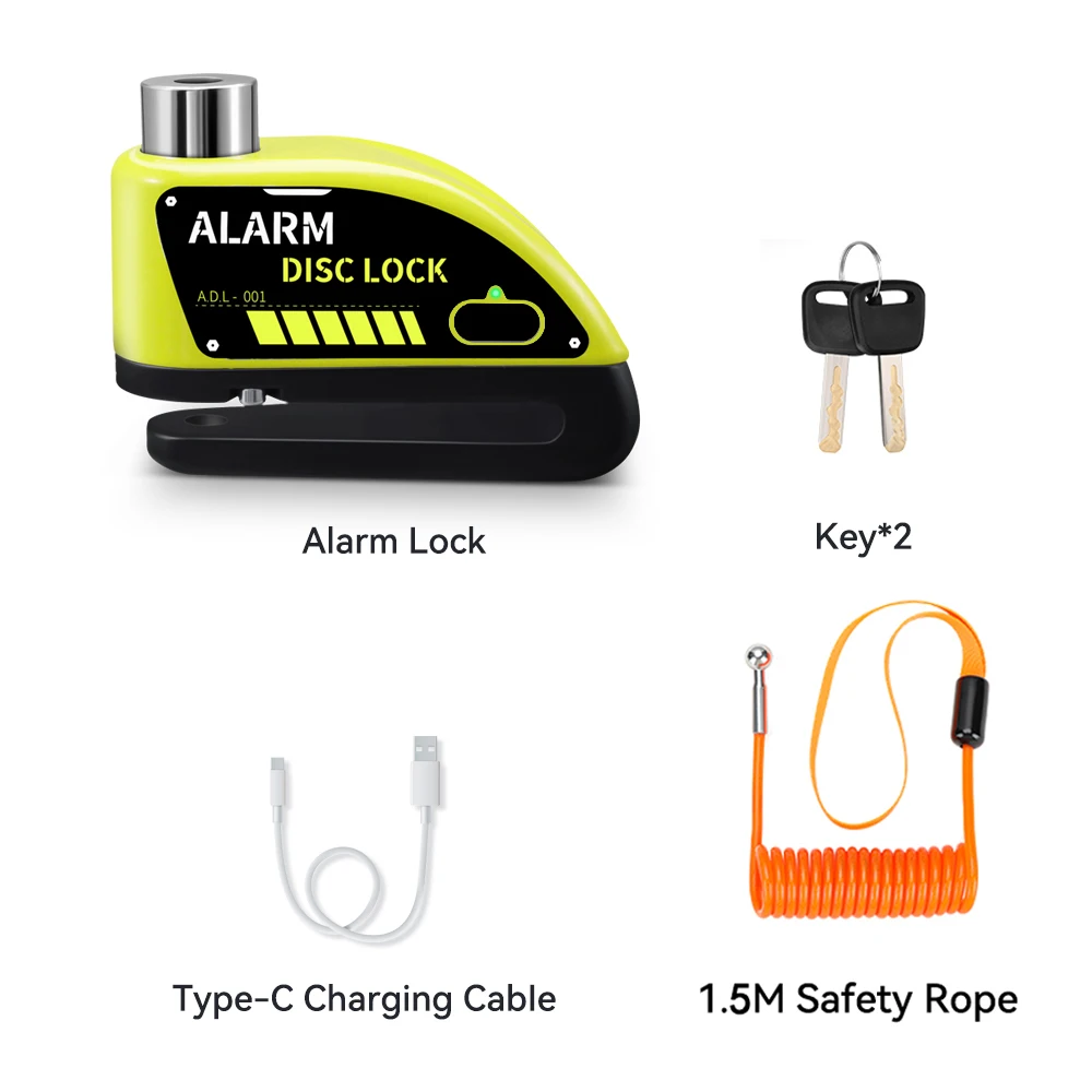 Rechargeable Waterproof 120dB Loud Motorcycle Anti-Theft Alarm Disc Brake Lock
