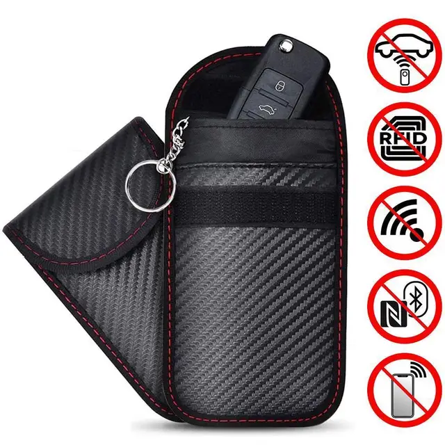 2 pièces Portable bloqueur de Signal voiture clé étui Faraday Cage sans clé  entrée Fob pochette RFID blocage sac avec porte-clés anneau 