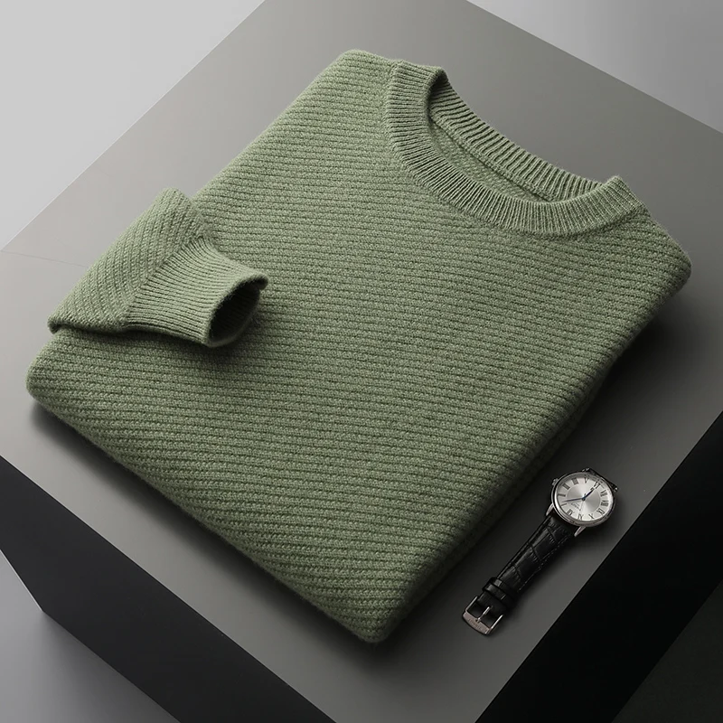 100% Pure Wool Men's Round Neck Sweater Pullover Bottoming Shirt Autumn And Winter New High-End Luxury Fashion Cashmere Sweater
