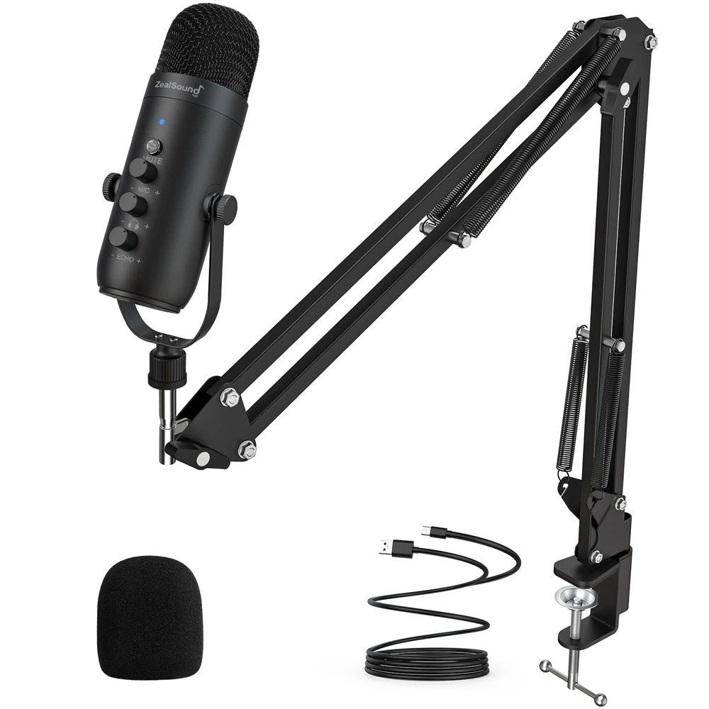 ZeaLSound Podcast Condenser Microphone with Boom Arm Stand,USB Gaming