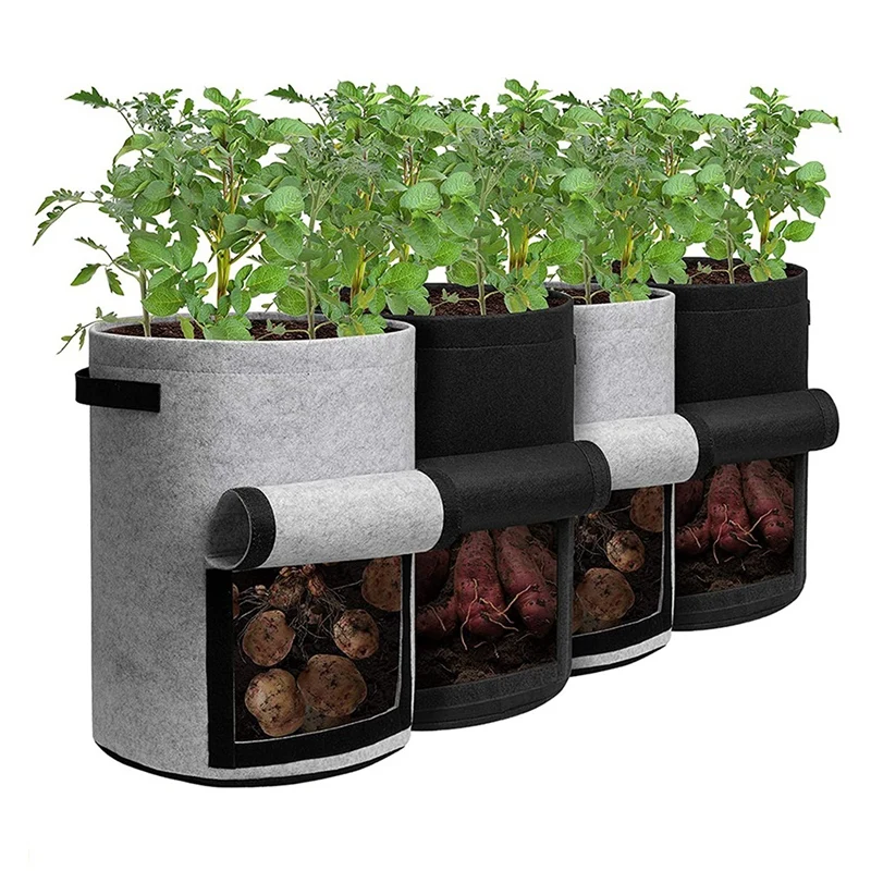 

Promotion! Potato Planting Bag With Lid 10 Gallons 4-Piece Flowerpot With Handle And Harvest Window, Suitable For Potatoes