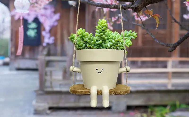 

Swing Face Planter Pot Flowerpot Plant Growing Bowls Smiling Expression Outdoor Plants Succulent Pots Hanging Planter Home Decor