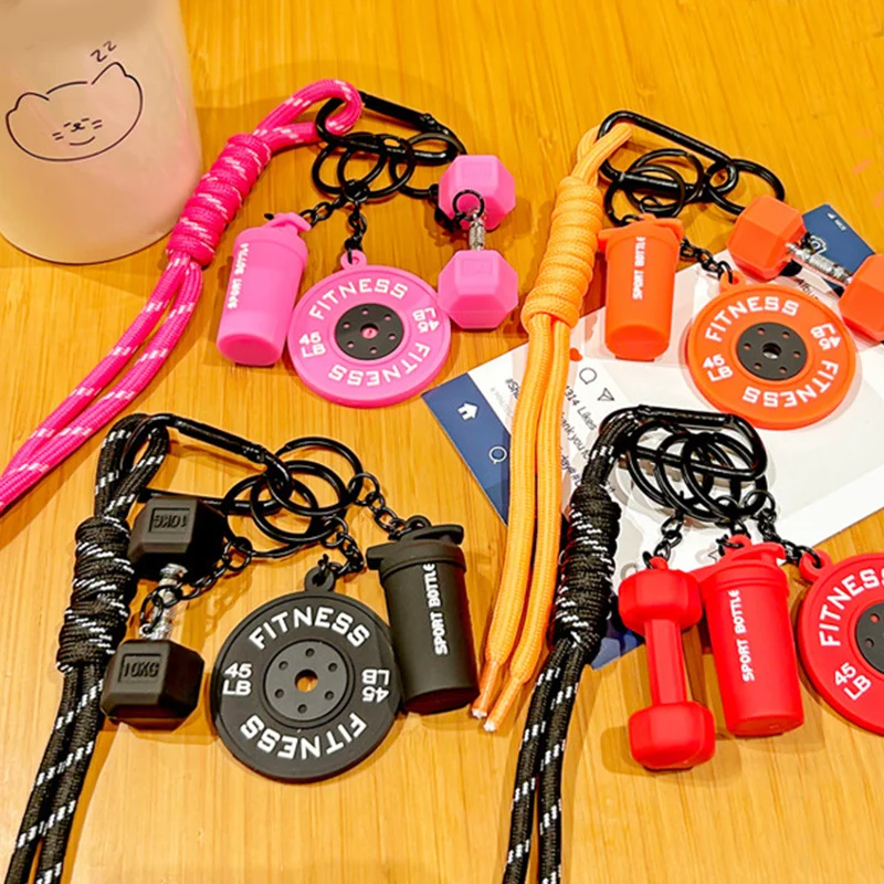 Detachable Barbell Plates Keychain Water Cups INS Simulation Dumbbells Keyring Creative Dopamine Fitness Series Pendant