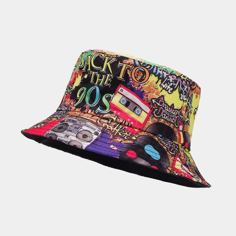 Bucket Hats Sun Hats Reversible Panama Hat Men Women Party Graffiti Beach Sun Hat