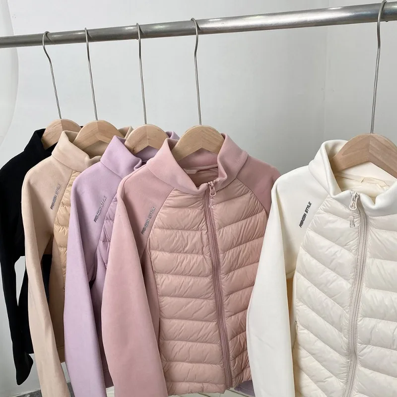 Trendy Winter Down Jacket Women Stand Collar Cropped Outdoor Sportswear Thin Long Sleeves New Standard Duck Feather Winter Yoga