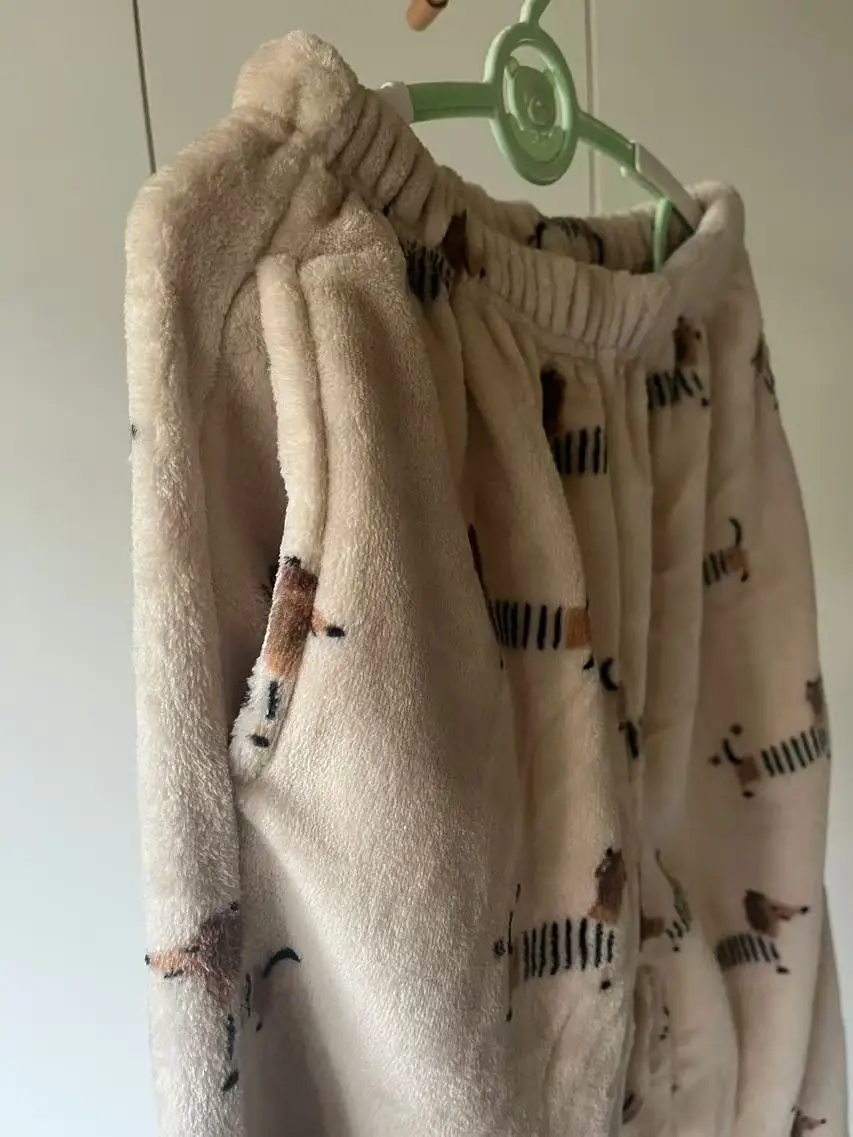 Fall Winter Women's Robe Cute Dachshund Print Fleece Thick Night-robe Nightgown Hooded Pockets Long 39925 women dress women sleepwear sleepwear pajamas