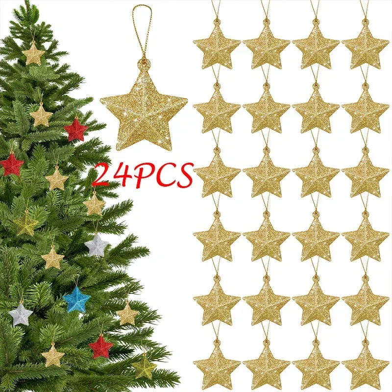 2024-Plastic-Christmas-Decorations-Gold-Glitter-Star-Decorations 