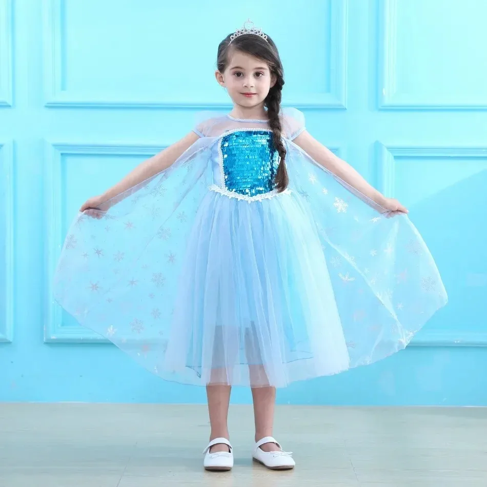 Mädchen Sommer Shiny Casual Kleid für Kinder Geburtstag Party Elsa Anna Dress Up Tuch Schnee Königin Karneval Halloween Cosplay Kostüm – Detail 30
