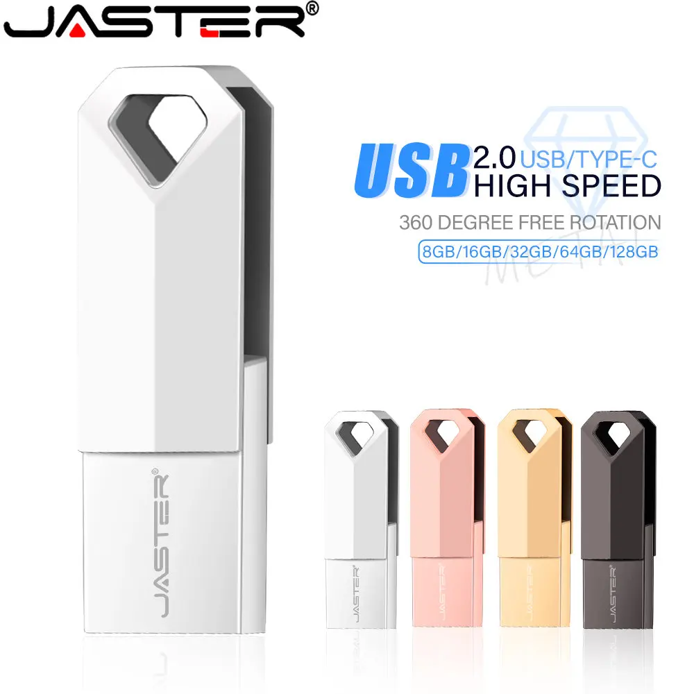 

JASTER Rotatable Mini Metal TYPE-C USB 2.0 Flash Drives 64GB Memory Stick 32GB Pen Drive Creative Black U disk For smart phone