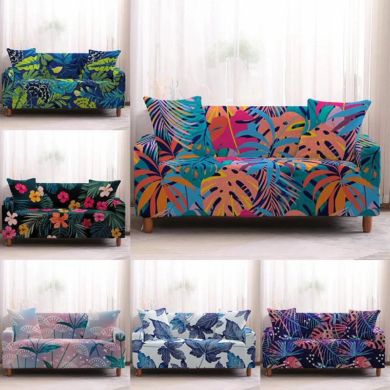 

Christmas Decor Elastic Sofa Cover Tropical Leaves Print All-Inclusive Couch Cover Stretch Sectional Slipcover 1/2/3/4 Seaters