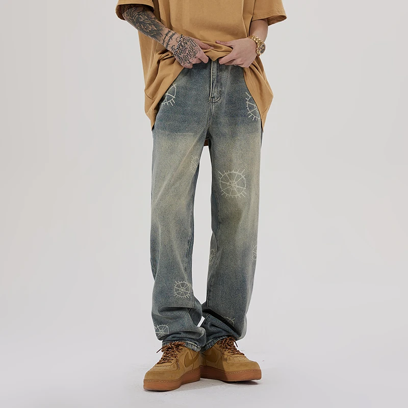 

Male's Jeans Baggy Printed Daily Streetwear Wide Pants Men Outdoor Clothing