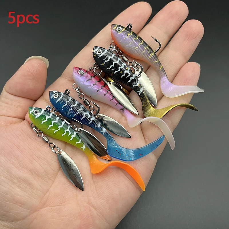 5-teiliges weiches Angelköder-Set, weicher Swimbait für Barsche, 80 mm Angeln, Premium-Angelköder für Süßwasser, Salzwasser, Pesca
