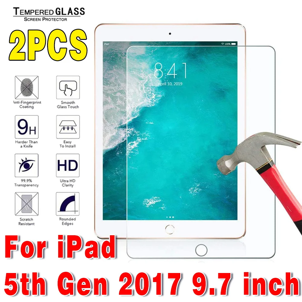 

2Pcs Tablet Tempered Glass for IPad 5th Gen 9.7 Inch A1822 A1823 9H Screen Protector Cover Tempered Protective Film for IPad 5th