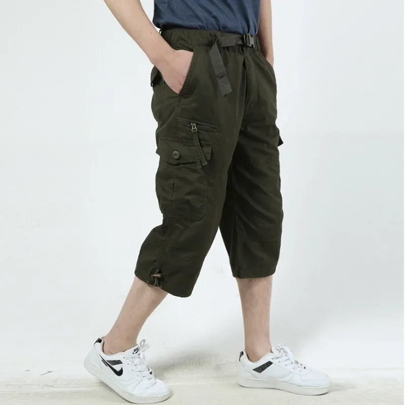 

Мужские повседневные хлопковые шорты-карго, длинные брюки-Капри с несколькими карманами, мужские камуфляжные шорты в стиле милитари, лето 2022