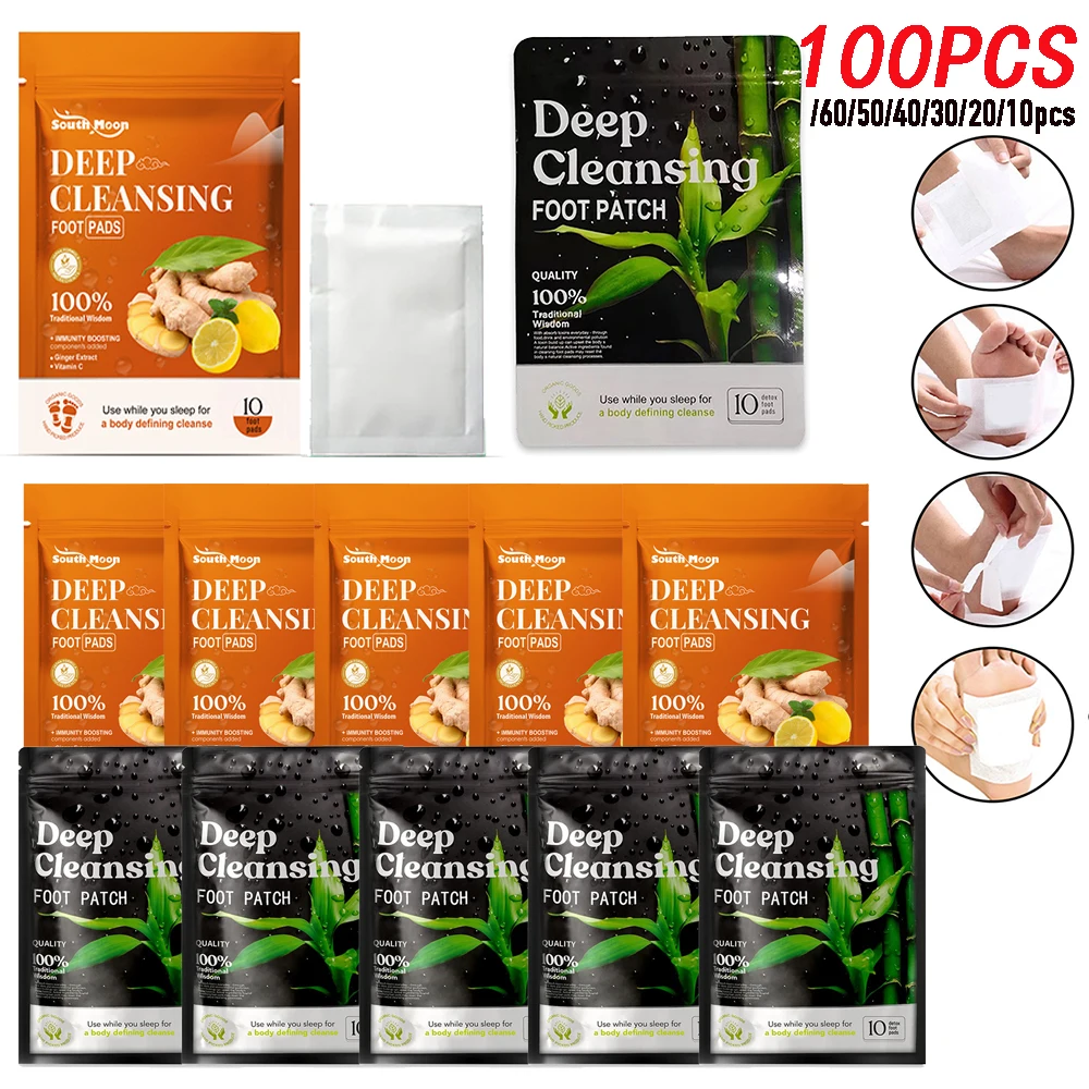 10100PCSNaturalGingerBambooDetoxFootPatchesDetoxificationBodyToxinsCleansingSlimming