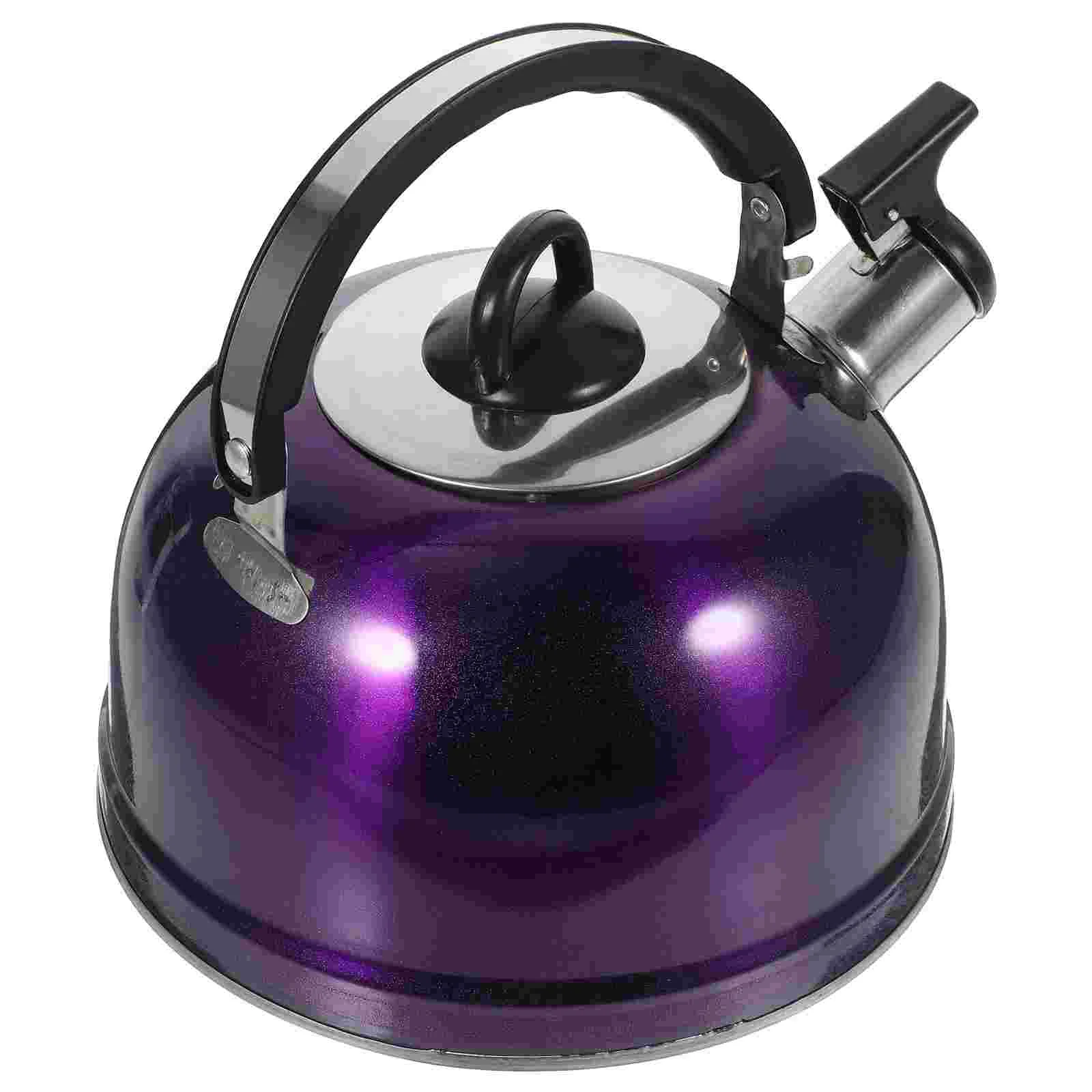 

Stovetop Whistling Tea Kettle Stainless Steel Hot Water Boiling Teapot Ergonomic Handle Coffee Boiler Home Kitchen Purple