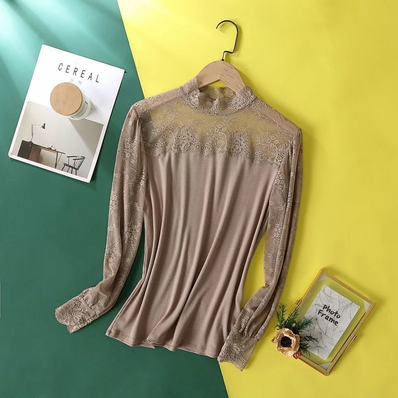 

Women Spring Autumn Style Lace Blouses Shirts Lady Casual Long Sleeve Stand Collar Lace Patchwork Blusas Tops ZZ2110