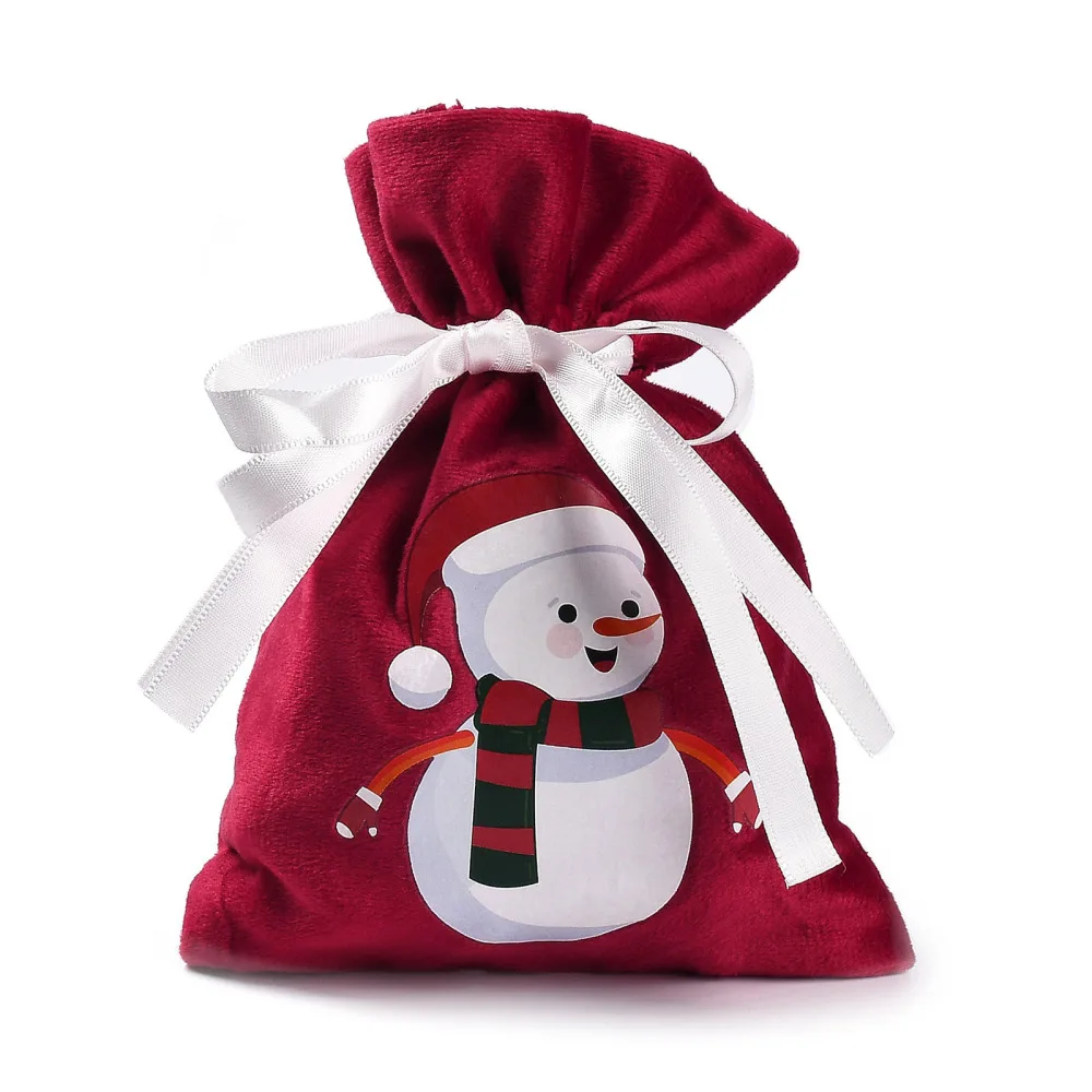 12Pcs Christmas Velvet Packing Pouches Gift Drawstring Bags Rectangle Sweet Candy Pouch For Xmas Present Favor Jewelry Wrapping