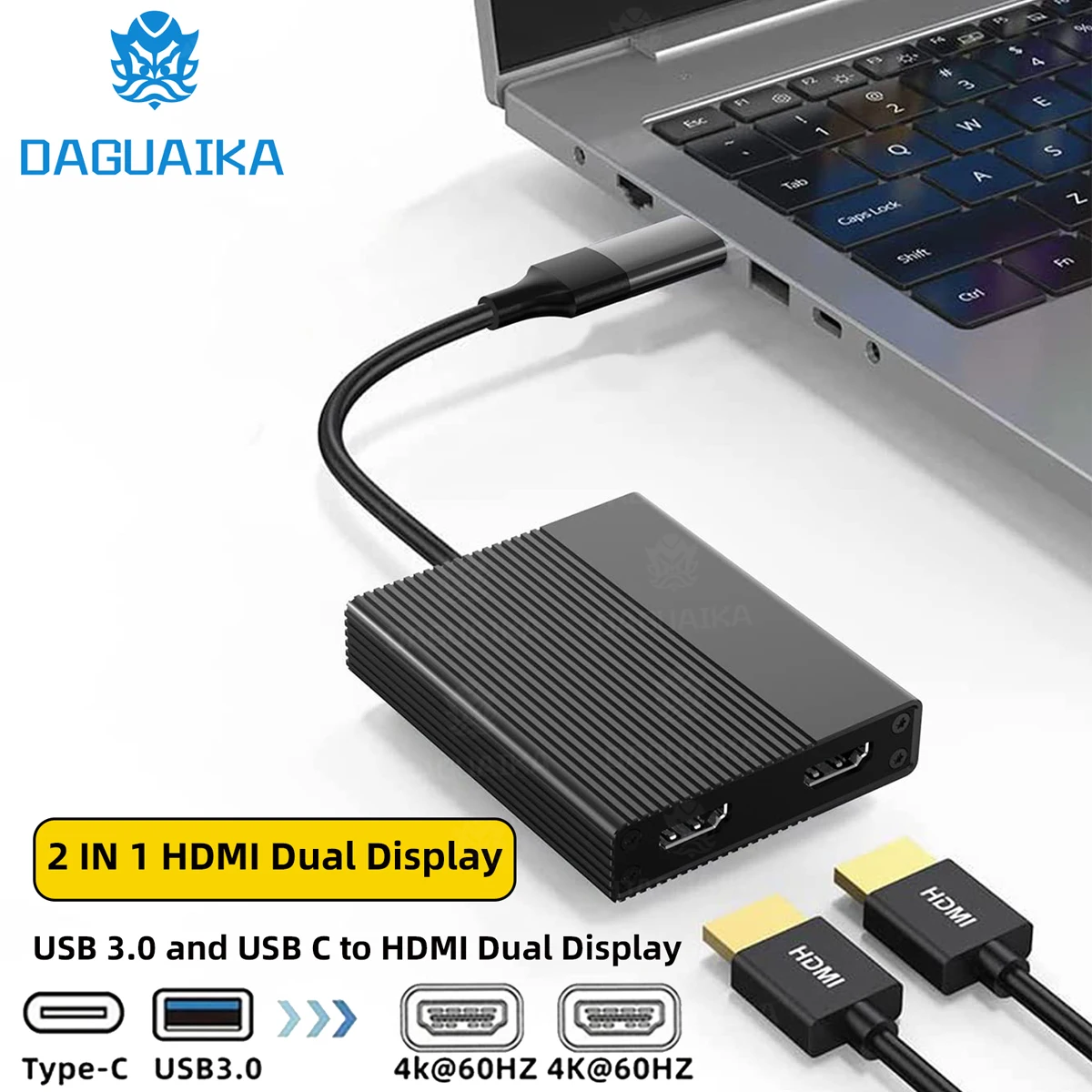 4K 60Hz Usb C/Usb 3.0 A Dual Hdmi Dock Station Dl6950 Chip Displaylink Compatibile Con Windows Macos Mac M1/M2 Android Chrome