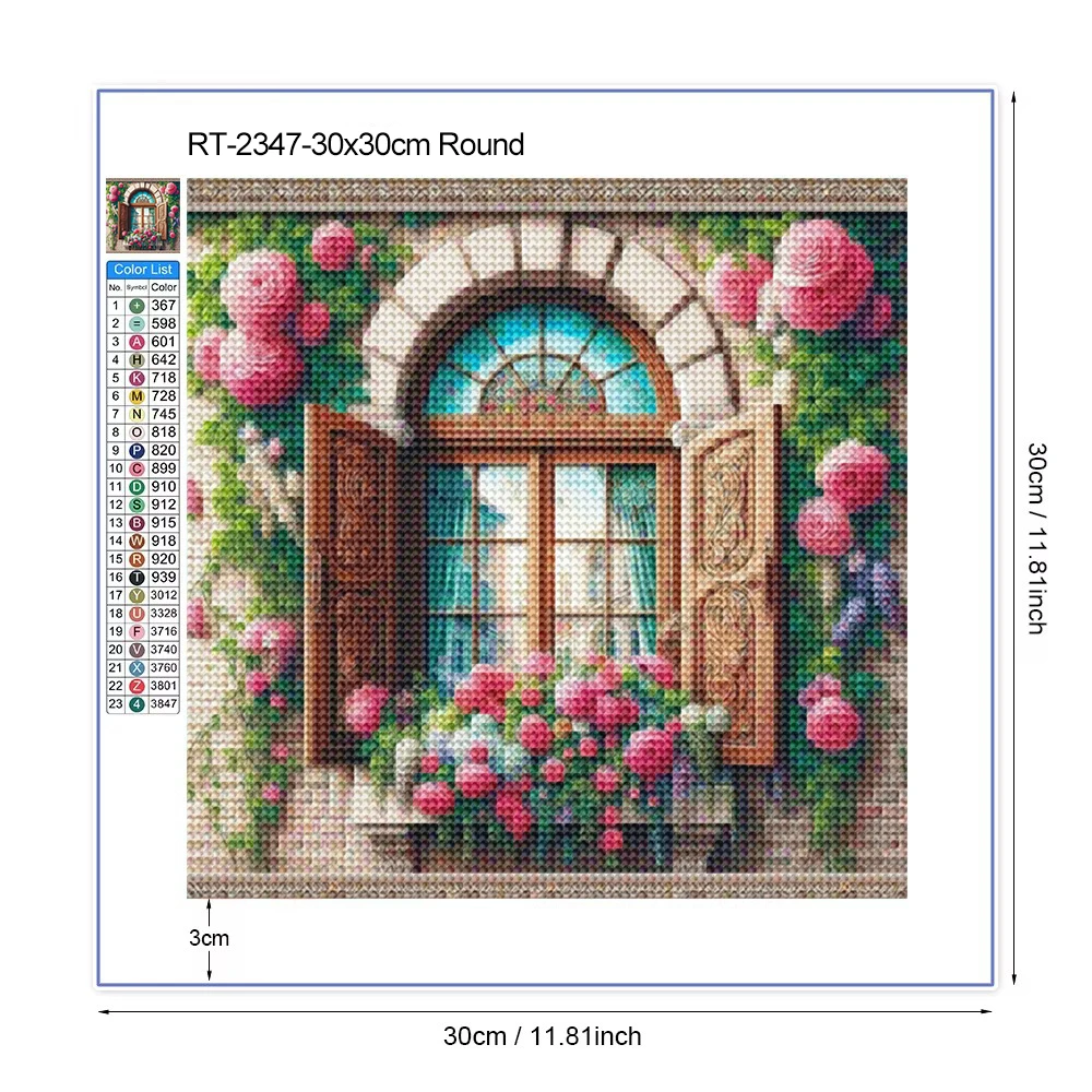 DIY Diamant Mosaik Fenster Bild Strass Stickerei Landschaft Voll Platz Runde Malerei Blume Handgemachtes Geschenk – Detail 7