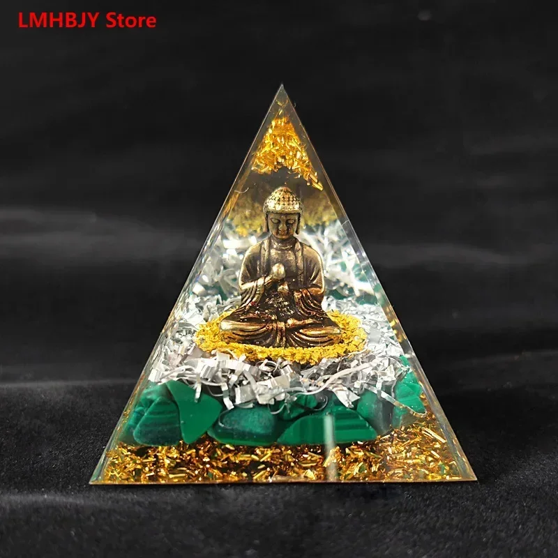 

New Shakyamuni Buddha Statue Pyramid Car Decoration Crystal Crushed Stone Dropping Resin Home Desktop Handmade Decoration