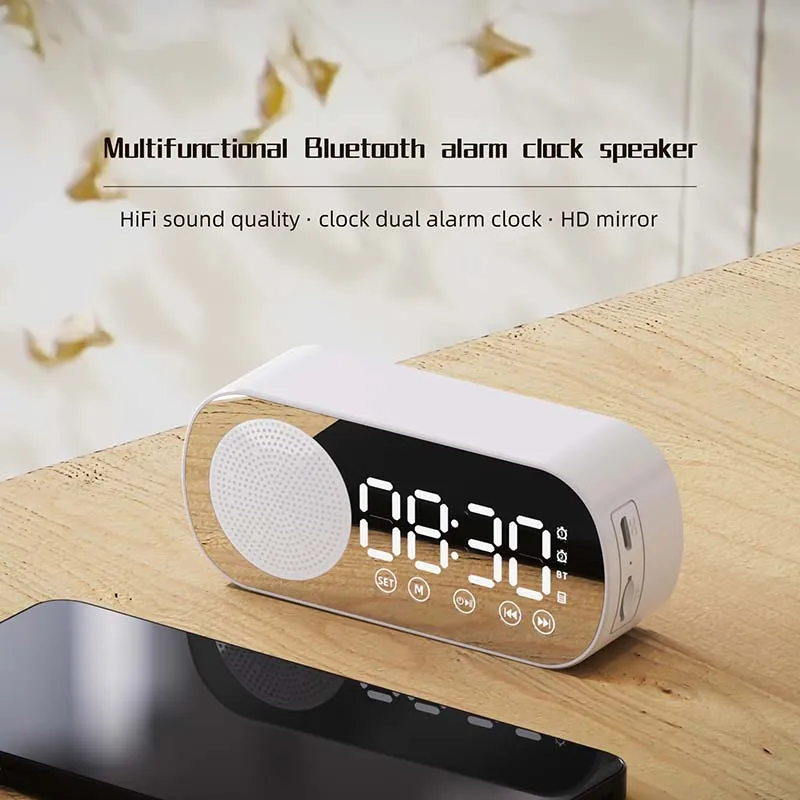 Ipx6 Bluetooth Speaker Alarm Clock Intelligent Hd Boombox Mirror Fm Radio Music Bass Hifi