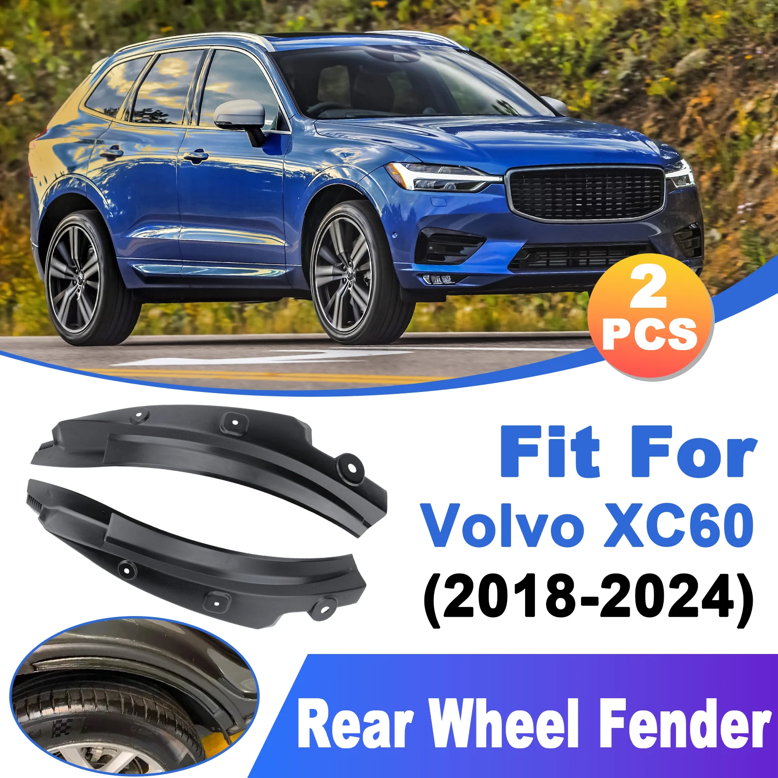 볼보 XC60 2018-2024 차량용 리어 머드 플랩 리어 휠 스플래시 가드 머드가드 이너 펜더 개조 액세서리