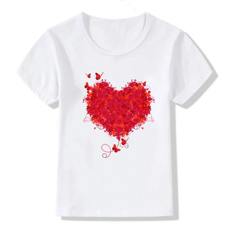 

Love 3D Printing Pattern Short Sleeve Round Neck Fashion Casual Boys and Girls Summer Fun Casual Top T-shirt Children's Wear