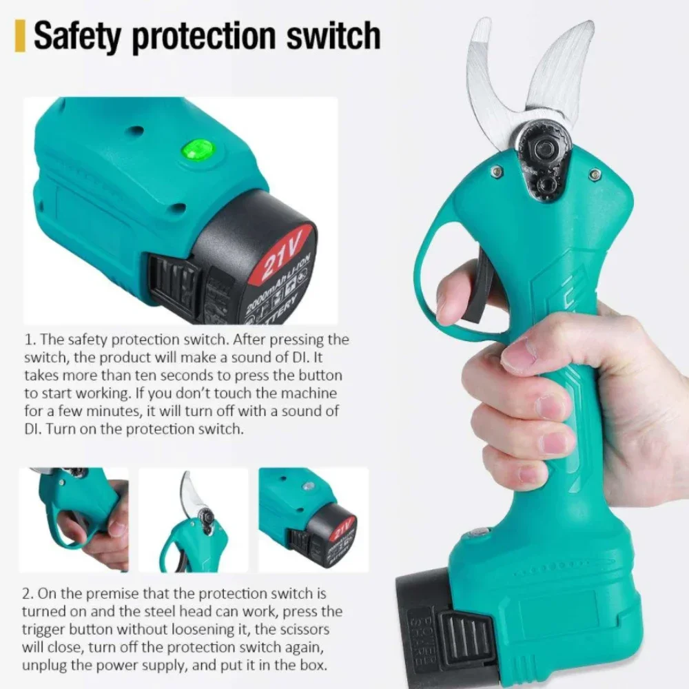21V Cordless Electric Shear Pruner Brushless Efficient Garden Scissor Bonsai Pruning Tree Branches Cutter for Makita Battery 6